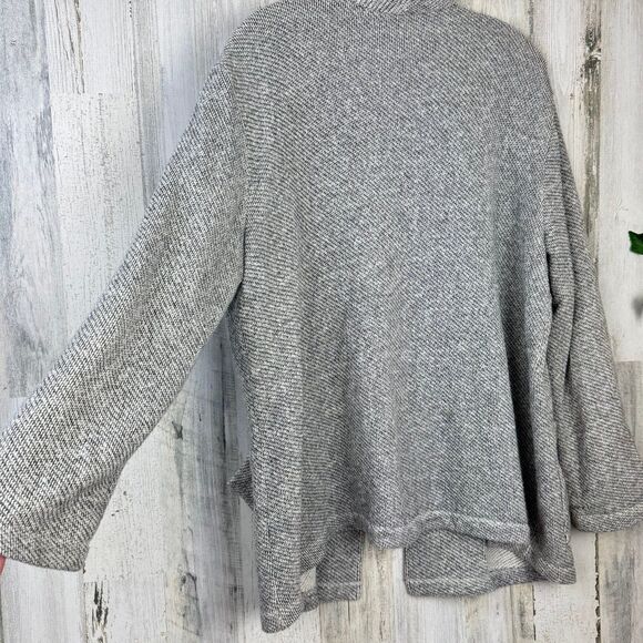 EILEEN FISHER Cardigan Medium Organic Cotton Shawl Collar Open Front Gray - Picture 9 of 12